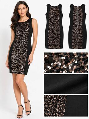 Midnight Doll Sequin Bodycon Dress Black Bronze M